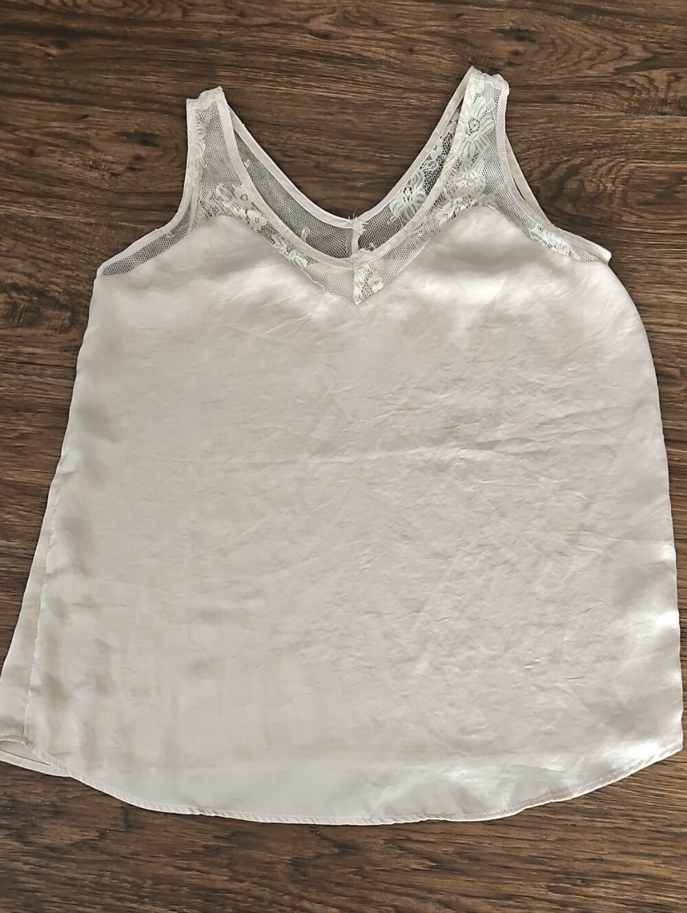 Maurices Ivory Satin Lace Trim Tank Top XS